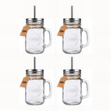 1 x RAW Customer Returns Smiths Mason Jars 4-pc Glass Jars with Lids, Metal Straws and Handles 16oz 473ml - Perfect Overnight Oats Jar - Good for Milkshakes, DIY Juices, Lemonade - RRP €27.99