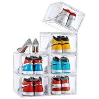 1 x RAW Customer Returns ADOV Shoe Boxes, 6 Pack Stackable Shoe Boxes for Men, Women and Children, Space-Saving Shoe Organizer, Transparent Shoe Holder Containers, Robust and Durable, with Lid, Fits up to EU-46 - RRP €49.99