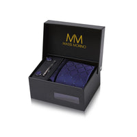 1 x RAW Customer Returns Massi Morino dark blue square tie with pocket square set for men including cufflinks, tie clip and gift box I men s tie set for weddings - RRP €25.1