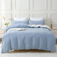 1 x RAW Customer Returns SOULFUL bed linen 155x220 cotton 2 pieces, bed linen sets Haiya Blue with zipper, similar texture to stone washed linen, contains 1 duvet cover 155x220 and 1 pillowcase 80x80 - RRP €43.36