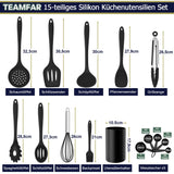 1 x RAW Customer Returns TEAMFAR Kitchen Utensil Set, 15 Piece Silicone Kitchen Utensils Cooking Cutlery Set with Utensil Holder, Black Non-Stick Spatula for Cooking, Heat Resistant Food Grade, Dishwasher Safe - RRP €18.14