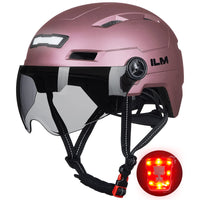 1 x RAW Customer Returns ILM Bicycle Helmet with Visor and LED Light Mountain Road Bicycle Helmets for Men and Women Bicycle Helmet for Commuting in the City E3-10L, Pink SM - RRP €91.67