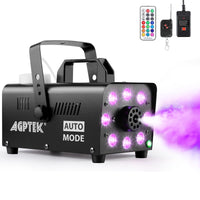 1 x RAW Customer Returns AGPtEK Smoke Machine with 8 LEDs and 13 Colors of LED Lights, RGB Effects, Separate Operation with 2 Wired and Wireless Remote Controls, for Christmas Parties, Weddings, Stages, Disco, DJ - RRP €59.99