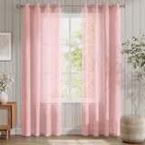 1 x RAW Customer Returns TOPICK Pink Transparent Curtains Voile With Eyelets Curtain Voile Short Sheer Curtains Gauze Pair Eyelet Curtains for Living Room Bedroom Kitchen 210 cm x 140 cm HxW Set of 2 - RRP €30.99