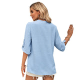 1 x RAW Customer Returns Tanmolo Blouse Women 3 4 Sleeve with V-Neck Elegant Tops Casual Swiss Dot Tops Tunic Light Blue, XXL - RRP €27.22