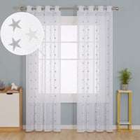 1 x RAW Customer Returns Deconovo Modern Living Room Curtains Curtains for Windows Bedroom Children s Room with Eyelets 140 x 245 cm 2 Pieces Light Gray and White Stars - RRP €17.64