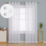 1 x RAW Customer Returns Deconovo Modern Living Room Curtains Curtains for Windows Bedroom Children s Room with Eyelets 140 x 245 cm 2 Pieces Light Gray and White Stars - RRP €17.64