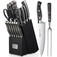 1 x RAW Customer Returns D.Perlla knife block Knife set 16-piece knife with wooden handle Stainless steel chef s knife set with wooden block Professional kitchen knife with sharpening steel Black - RRP €89.99