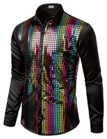 1 x RAW Customer Returns JOGAL Men s Sequin Shirt 70s Long Sleeve Disco Party Costume Rainbow Large - RRP €37.3