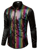 1 x RAW Customer Returns JOGAL Men s Sequin Shirt 70s Long Sleeve Disco Party Costume Rainbow Large - RRP €37.3