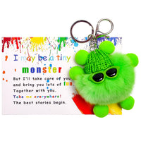 1 x Brand New xinrongda Plush Keychain with Briquette Pendant, Pompoms Keychain with Positive Card, Cute Plush Toy for Decoration Green  - RRP €22.8