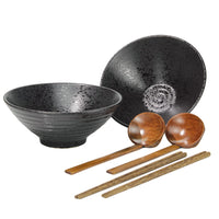 1 x RAW Customer Returns 2 Piece 6-piece Porcelain Ramen Bowl Set, 1032 ml Japanese Soup Bowl with Spoon and Chopsticks, Microwave and Dishwasher Safe, for Udon Asian Noodles, Black 20cm  - RRP €33.26