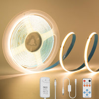 1 x RAW Customer Returns PAUTIX COB LED Strip Warm White 2700K, 3m 480LEDs M Dimmable 24V Flexible LED Strip Lights Set with RF Remote Control and Power Supply, CRI 85 Bright Under Cabinet Light for Home DIY Decoration, Timer Function - RRP €20.16