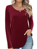 1 x RAW Customer Returns Beluring Women s Long Sleeve Shirt Round Neck T-Shirt Monochrome Tunic Long Shirt Loose Tops Wine Red S - RRP €24.0