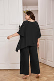 1 x RAW Customer Returns Hanna Nikole Pantsuit Women s Large Sizes Cape Sleeve Zip Rhinestones Loose Round Neck Wide Leg Pants Chiffon Comfortable Lined Festival Summer Elegant High Waist Black 52 - RRP €72.1