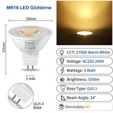 1 x RAW Customer Returns Thokono MR16 GU5.3 LED lamp warm white 2700K, 5W replaces 50W halogen bulbs, 550Lm, pack of 10, AC 220V-240V flicker-free spotlight, beam angle 24 , non-dimmable LED reflector lamp. - RRP €20.15