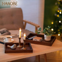 3 x Brand New Hanobe decorative tray wooden tray serving tray decorative plates wooden rectangular brown trays 2 pieces vintage wooden plates with handle serving trays for candles coffee table kitchen decoration - RRP €83.94