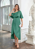 1 x RAW Customer Returns GRACE KARIN Women 2023 Off Shoulder Satin Ruched A Line Dresses High Low Formal Wedding Guest Cocktail Dresses No,Green,XL - RRP €52.24