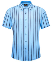 1 x RAW Customer Returns JACKETOWN Shirt Men s Short Sleeve Striped Shirt Men s Summer Casual Regular Fit Casual Shirt Men s Short Sleeves Light Blue L - RRP €28.27