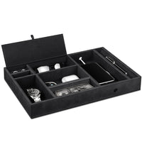 1 x RAW Customer Returns SITHON Pocket Empty Table Organizer, 8 Compartment Tray Organizer Storage Box Faux Leather Nightstand Cosmetic Tray Nightstand Coin Box Key Jewelry Organizer, Black  - RRP €29.23