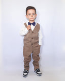 1 x RAW Customer Returns Zoerea 3 Piece Children Boys Clothing Set Shirt with Bow Tie Vest Trousers, Baby Boy Gentleman Wedding Tuxedo Baptism Brown Grid Suit White Outfit, Label 110 - RRP €28.72