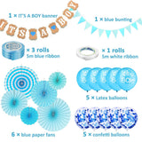 9 x Brand New 22 Pieces Baby Shower Decorations for Girls or Boys, with 10 Balloons Paper Bunting It s a Girl or Boy Banner 6 Paper Fans 4 Rolls of Ribbon for Baby Shower Boy  - RRP €97.02