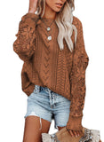 1 x RAW Customer Returns Dokotoo Sweater Women Lace Long Sleeve Knitted Sweater Pullover Casual Round Neck Loose Tops Elegant Autumn Winter Long Sleeve Shirt Sweatshirt Tops, Brown, M - RRP €20.16