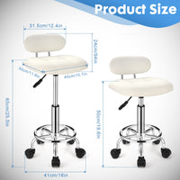 1 x RAW Customer Returns FNZIR Rectangular Swivel Stool with Height Adjustable Backrest, with Wheels, White - RRP €49.22