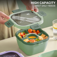 1 x RAW Customer Returns Greentainer salad container with compartments, lunch box with cutlery for adults and children, salad box to go, bento box for school, work, picnic, travel, leak-proof lunch box 1700ml, green - RRP €16.99