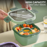 1 x RAW Customer Returns Greentainer salad container with compartments, lunch box with cutlery for adults and children, salad box to go, bento box for school, work, picnic, travel, leak-proof lunch box 1700 ml, green - RRP €17.12