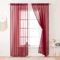 1 x Brand New MIULEE curtains with pom-poms-wine red curtains set of 2 for children s rooms, transparent curtains with pom-poms for living room, teenager s room, , transparent curtain with pom-poms, 2 x height 175 x width 140 cm - RRP €26.21