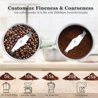 1 x RAW Customer Returns Homtone Coffee Grinder Spice Grinder Electric with Timer, Adjustable Grinding Level Coffee Grinder with Two 70g Removable Stainless Steel Containers, Coffee Grinder Quiet 63 dB - RRP €46.33