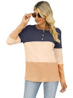 1 x Brand New REORIA Women s Long Sleeve Shirts Button Striped Color Block Contrast Panel Shirt Patchwork Tops Navy Blue Nude Orange XL - RRP €27.6