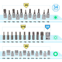 1 x RAW Customer Returns CCLIFE 34-piece internal external Torx socket wrench and S2 bit set hexagon E4-E20 nut T10-T60 Torx set sockets bit inserts socket wrench inserts - RRP €27.44