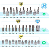 1 x RAW Customer Returns CCLIFE 34-piece internal external Torx socket wrench and S2 bit set hexagon E4-E20 nut T10-T60 Torx set sockets bit inserts socket wrench inserts - RRP €27.44