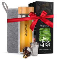 2 x RAW Customer Returns Tea bottle with strainer to go - drinking bottle 500ml made of borosilicate glass - BPA-free lead-free - thermal glass bottle with tea strainer made of stainless steel, bamboo lid cover - gift set - tea infuser  - RRP €39.58