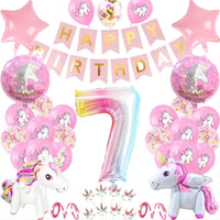 1 x Brand New Unicorn Kids Birthday Balloon Set for Girls Digital Aluminum Film Balloons 7 Years  - RRP €6.54