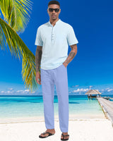 1 x RAW Customer Returns Men s Long Linen Cotton Casual Beach Pants Simple Summer Pants for Men Light Blue XL - RRP €26.98