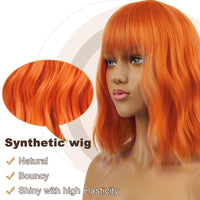 1 x RAW Customer Returns LANCAINI Wavy Wig With Bangs Women s Short Wigs Curly Wavy Bob Synthetic Cosplay Wig for Girls Daily Use Colorful Wigs Orange  - RRP €20.17