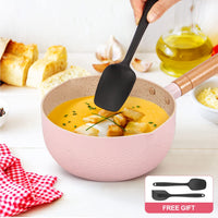 1 x RAW Customer Returns 2.1 Quart Saucepan Set with Lid, Non-Stick Aluminum Sauce Pot, Induction Compatible Small Cooking Pots with Silicone Spatula for Milk, Soup, Pasta, Egg, Rice Pink  - RRP €26.21