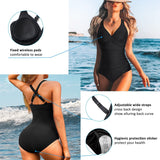 1 x RAW Customer Returns Women s Shaping Swimsuit Push Up High Waist Swimwear Elegant V-Neck Bodysuit One Piece Monokini S, Black  - RRP €29.0