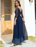 1 x RAW Customer Returns DRESSTELLS women s ball gown women s long bridesmaid dresses long elegant chiffon evening dress maxi length navy 2XL - RRP €59.99