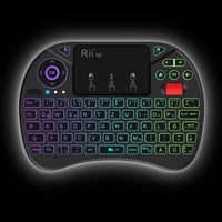 1 x RAW Customer Returns Rii Mini Keyboard with Touchpad, Smart TV Keyboard, 2.4 GHz Wireless Keyboard with 8 Color Backlight and Scroll Wheel German, Black - RRP €16.33