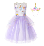 1 x RAW Customer Returns JerrisApparel Girls Unicorn Ruffles Flowers Princess Party Dress 2-3 Years, Purple  - RRP €28.99