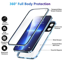 1 x RAW Customer Returns MIMGOAL 360 Degree Case for iPhone 13, Magnetic Adsorption Metal Frame Full Body Protective Case, Front Back Tempered Glass Transparent Full Case Thin Cell Phone Case, Blue - RRP €18.98