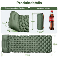 1 x RAW Customer Returns Mengine Inflatable Camping Sleeping Mat, Sleeping Mats for Camping with Pillow, Sleeping Mat for Camping, Hiking and Outdoor Travel Adventures Military Green  - RRP €25.97