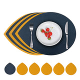 2 x RAW Customer Returns Placemats Washable Round Set of 6, Placemats Washable Plastic Double-Sided, Placemats Non-Slip Leather Look Set of 6 Placemats 40x33cm 6 Coasters Blue Yellow  - RRP €40.1