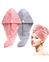 1 x RAW Customer Returns Lumimi set of 2 hair turban head towel made of microfibre, extra absorbent, quick-drying, fluffy, button closure, pink grey - RRP €8.85