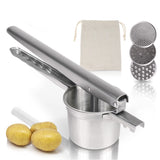 1 x RAW Customer Returns Amazy potato press including 3 sieve inserts and potato bag - dishwasher-safe press made of stainless steel for preparing mashed potatoes, dumplings, gnocchi etc. round, extra long handle  - RRP €19.15