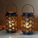 1 x RAW Customer Returns JHY DESIGN Set of 2 Metal Candle Holders Hanging Metal Candle Lanterns with Handle for Patio, Garden, Walkway, Yard, Landscape, Park, Lawn Floral Pattern  - RRP €21.17